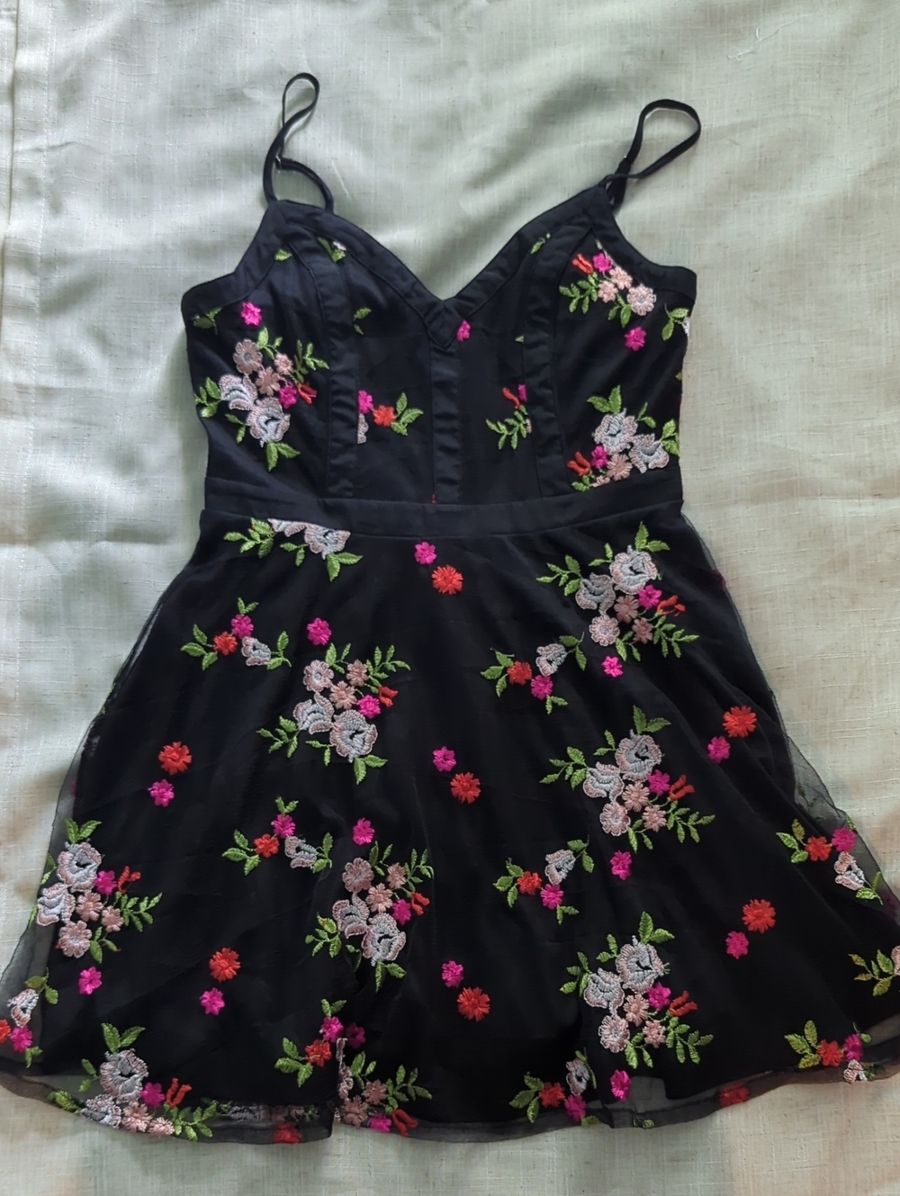 Lulu's Black Floral Embroidered Dress